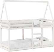 vidaXL Pat supraetajat cu acoperiș, alb, 90x200 cm, lemn masiv de pin
