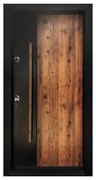 Usa metalica de exterior cu izolatie si vizor Novo Doors NDA4, Din compozit, 2 yale, Kit complet, Pentru case, Negru perlat cu stejar auriu