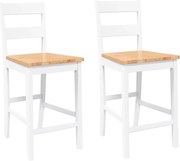 vidaXL Scaune de bar 2 buc din cauciuc din lemn masiv alb