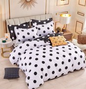 Lenjerie Din Bumbac Tip Finet 6 Piese Pentru Pat Dublu - Alb Negru Cu Buline