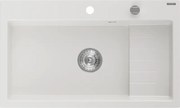 Mexen Omar chiuvetă de bucătărie din granit cu 1 compartiment 800 x 480 mm, alb, sifon crom - 6520801005-20