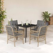 vidaXL Set mobilier pentru grădină, 5 piese, cu perne, bej, poliratan