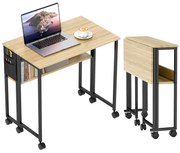 HOMCOM Birou pliabil pe roți 80 x 50 cm cu raft și geantă de depozitare, stejar | Aosom Romania