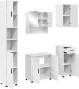vidaXL Set de mobilier pentru baie 5 pcs Alb Lemn compozit & Metal