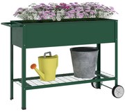 Outsunny Jardinieră Exterioară cu Raft Inferior pentru Unelte, Jardinieră Metalică cu 2 Roți și Mâner, 104x39x80 cm, Verde | Aosom Romania