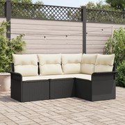 vidaXL Set de canapele pentru grădină cu pernă 4 pcs Negru Rattan poli