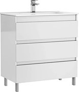 Set dulap baza pe pardoseala Gala Daily alb 3 sertare cu lavoar 80 cm