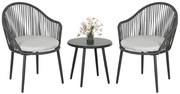 Outsunny Set Bistro de Terasă din 3 Piese, Set de Mobilier din Rachiță cu 2 Fotolii și Masă de Sticlă, 65x63x80 cm, Gri | Aosom Romania