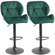HOMCOM Scaun Bar, 2 piese, cu Înălțime Reglabilă, Bază Metalică cu pad-urile antiderapante, 46x48x83-104 cm, Verde | Aosom Romania