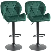 HOMCOM Scaun Bar, 2 piese, cu Înălțime Reglabilă, Bază Metalică cu pad-urile antiderapante, 46x48x83-104 cm, Verde | Aosom Romania