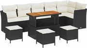 vidaXL Set de canapele pentru grădină 10 pcs Negru poliratan