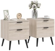 HOMCOM Set de 2 Noptiere cu 2 Sertare pentru Dormitor sau Camera de Zi, 40x40x50 cm, Lemn Natural | Aosom Romania