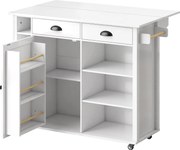 HOMCOM Insulă de Bucătărie cu Roți Blat Rabatabil Suport Condimente Suport Prosoape Dulap 2 Sertare 117,5x70x91 cm Alb | Aosom Romania