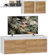 HOMCOM Set Mobilier TV și Dulap Suspendat cu 7 Rafturi și Raft Deschis, Mobilier pentru TV din PAL, 120x41x43,3 cm, Alb | Aosom Romania