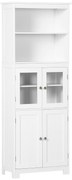 HOMCOM Dulap Camara Bucătărie, 2 Rafturi Deschise, 2 Dulapuri cu Uși, MDF și Sticlă Securizată, 60x30x162 cm, Alb | Aosom Romania
