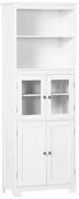 HOMCOM Dulap Camara Bucătărie, 2 Rafturi Deschise, 2 Dulapuri cu Uși, MDF și Sticlă Securizată, 60x30x162 cm, Alb | Aosom Romania