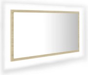 vidaXL Oglindă de baie cu LED, stejar sonoma, 80x8,5x37 cm, acril