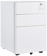 Vinsetto Fiset Metalic cu 3 Sertare și Sistem de Blocare, Mobilier de Birou pe Roti, 39x48x59cm, Design Compact, Alb | Aosom Romania
