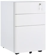 Vinsetto Fiset Metalic cu 3 Sertare și Sistem de Blocare, Mobilier de Birou pe Roti, 39x48x59cm, Design Compact, Alb | Aosom Romania