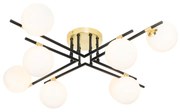 Plafoniera neagra cu auriu si sticla opala cu 8 lumini - Lynn