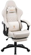 RESIGILAT- DOWINX Scaun gaming, ergonomic, suport lombar cu masaj, spătar înalt, reglabil, tetieră, suport picioare, rezistent 150 kg, piele PU, Ivory