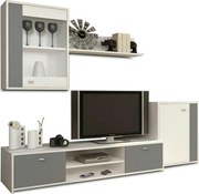 Mobilier living GENTA, PAL melaminat, alb/gri, 4 piese, 210x42x180 cm