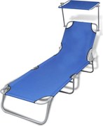 vidaXL Șezlong de plajă pliabil cu baldachin albastru metal & țesătură