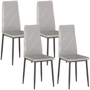HOMCOM Set de 4 Scaune de Dining cu Spătar Înalt din Imitație de Piele și Oțel, 41x50x97cm, Gri | Aosom Romania