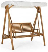 Balansoar dublu pentru exterior alb/natural din stofa si lemn de Acacia, 185 cm, Noemi Bizzotto