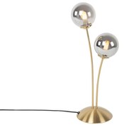 Lampă de masă modernă aurie cu 2 lumini cu sticlă fumurie - Atena