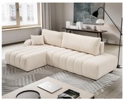 Canapea colțar extensibilă cu spațiu depozitare, model DESIO stânga, bej