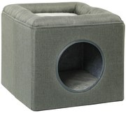 PawHut Căsuță pentru Pisici cu 2 Nivele și Pernă din Pluș, din Lemn, Poliester și Plastic, 36.5x36.5x33 cm, Verde | Aosom Romania