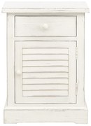 Noptiera alba, din lemn de pin, cu sertar, aspect vintage, Persienne