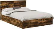 vidaXL Pat cu storage Stejar fumuriu 135 x 190 cm Lemn compozit
