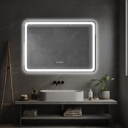 Oglindă baie, Multifuncțională, Iluminare LED Touch, Sistem Dezaburire, Ceas electronic încorporat, Indicator Temperatura, 70x50 cm