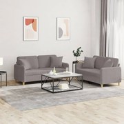 vidaXL Set de canapele cu perne, 2 piese, gri taupe, textil