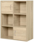 Biblioteca HOMCOM cu 3 Rafturi , 4 Compartimente si 2 Usi Basculante din Lemn Natural 61.5x29.5x80cm | Aosom Romania