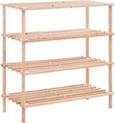 vidaXL Raft de pantofi cu 4 niveluri, lemn masiv de brad