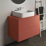 Dulap baza suspendat Ideal Standard Atelier Conca rosu - oranj mat 2 sertare si blat cu decupaj central 80 cm