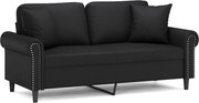 vidaXL Canapea cu 2 locuri cu pernuțe, negru, 140 cm, piele ecologică
