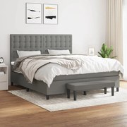 vidaXL Pat continental cu saltea, gri închis, 160x200 cm, țesătură