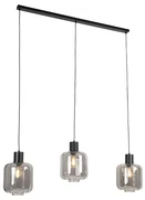 Lampă suspendată de design neagră cu sticlă fumurie 3 lumini 161,5 cm - Qara