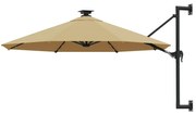 vidaXL Umbrelă de soare montată pe perete cu LED-uri, taupe, 300 cm