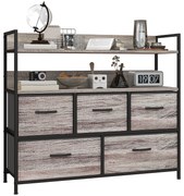 HOMCOM Mobilier de depozitare stil industrial comoda 5 sertare din material textil pliabile și detașabile și rafturi - 98l x 29P x 85H cm | Aosom Romania