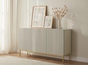 Comodă cu trei uși fațadă canelată Nicole 150 cm - cașmir / picioare aurii