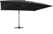 vidaXL Umbrelă suspendată cu LED și stâlp aluminiu negru 400x300 cm