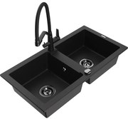 Mexen Mario chiuvetă de bucătărie din granit cu 2 compartimente și baterie Duo, negru - 6504-77-671701-70-B