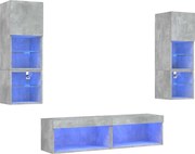 vidaXL Unități TV de perete cu LED-uri 6 piese gri beton lemn compozit