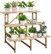 Outsunny suport de flori pliabil cu 3 etaje, din lemn natural, 78 cm, pentru interior și exterior | Aosom Romania