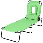 Sezlong Pliabil cu Orificiu pentru Fata si Perne Outsunny, pentru Gradina, Plaja si Camping, Verde | Aosom Romania